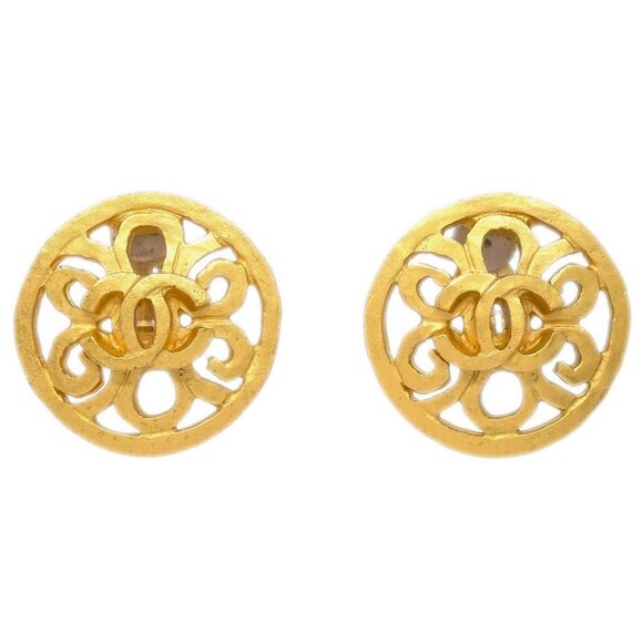 Chanel Button Earrings Clip-On Gold 95P - Picture 1 of 4